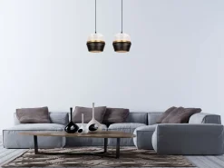 Hängelampen|Bürolampen*Belis Lange Pendelleuchte 2-flammig Metall Schwarz Weiß Gold