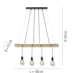 Just Light Lange Pendelleuchte Holzbalken 100 cm inkl E27 2700 K< Hängelampen|Bürolampen