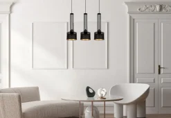 Belis Lange Pendelleuchte Metall 70 cm 3-flmg Schwarz Gold< Hängelampen|Bürolampen