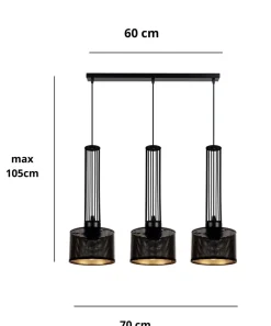 Belis Lange Pendelleuchte Metall 70 cm 3-flmg Schwarz Gold< Hängelampen|Bürolampen