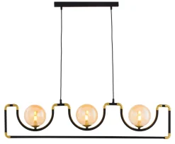 Jupiter Lange Pendelleuchte Metall Glas Schwarz Bernstein 102 cm< Hängelampen|Bürolampen