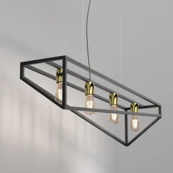 Hängelampen|Bürolampen*Luminex Lange Pendelleuchte Schwarz Gold E27 100 cm Industrial