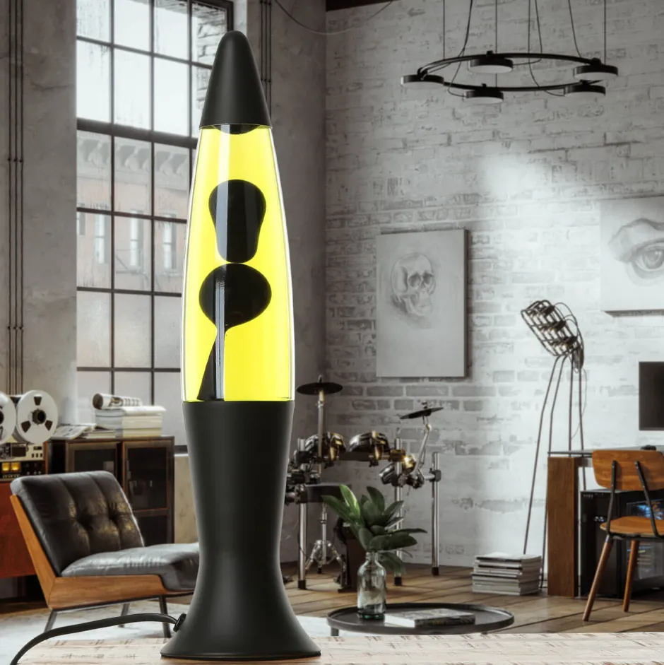 Easylight Lavalampe Schwarz Gelb 40 cm hoch Retro Wohnzimmer ROXY< Lavalampen