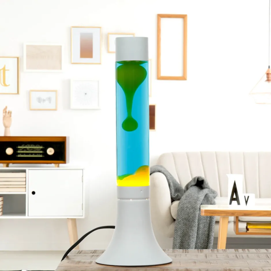 Retro Lampen|Lavalampen*Easylight Lavalampe YVONNE Blau Gelb farbenfroh H:38cm