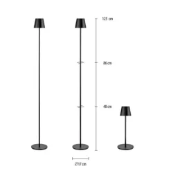 Just Light LED Akku Stehlampe Schwarz IP54 125 cm Touch Dimmen 2 W< Stehlampen|Led Lampen