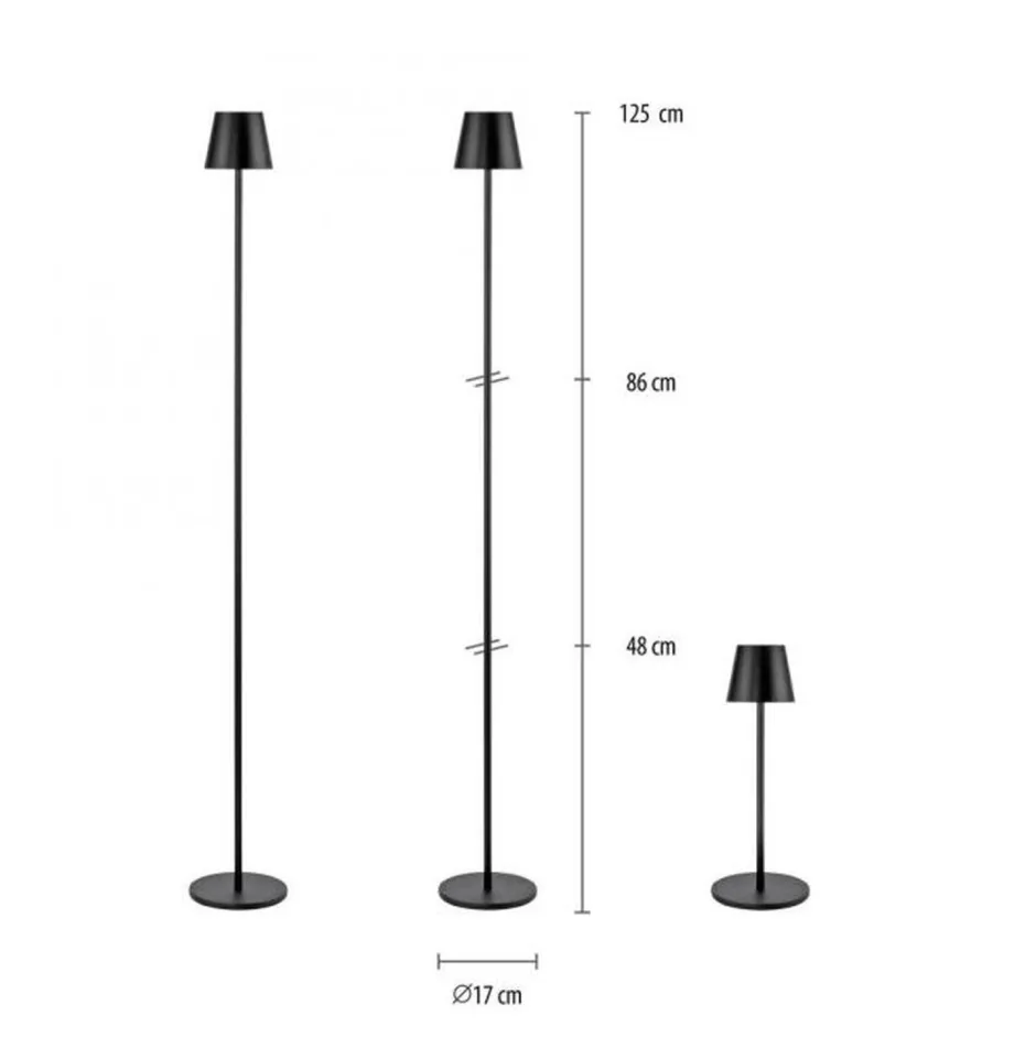 Just Light LED Akku Stehlampe Schwarz IP54 125 cm Touch Dimmen 2 W< Stehlampen|Led Lampen