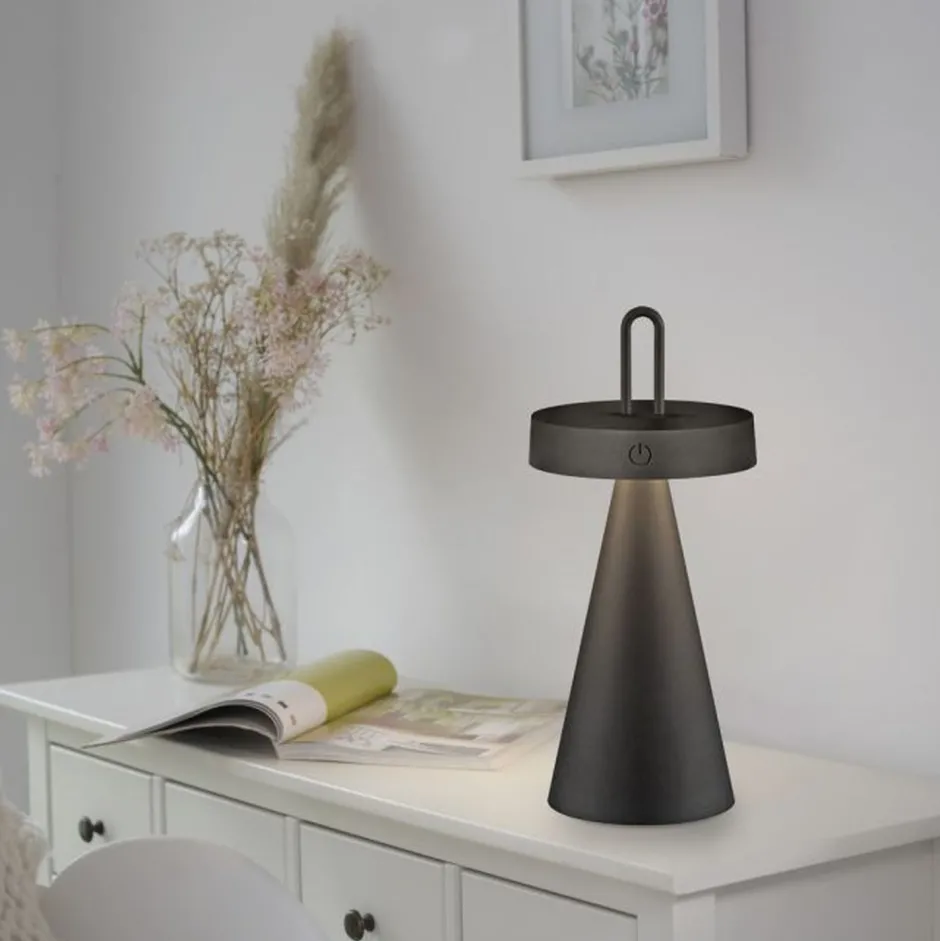 Just Light LED Akku Tischlampe Dimmer Touch IP44 28,9 cm Schwarz< Schlafzimmer Lampen|Tischlampen