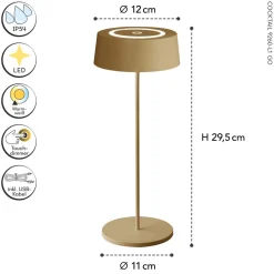 Metall Lampen|Moderne Außenleuchten*Eco-Light LED Akku Tischlampe Gold Touch Dimmer USB IP54 3000 K