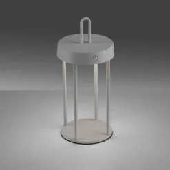 Led Lampen|Schlafzimmer Lampen*Just Light LED Akku Tischleuchte Aluminium dimmbar IP44 2 W Greige