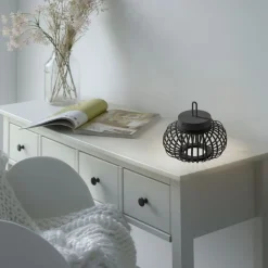 Just Light LED Akku Tischleuchte dimmbar 22 cm IP44 2 W Schwarz< Schlafzimmer Lampen|Metall Lampen