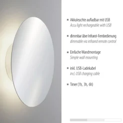 Flurlampen|Wohnzimmerlampen*Paul Neuhaus LED Akku Wandlampe dimmbar Fernbedienung 1 W in Chrom