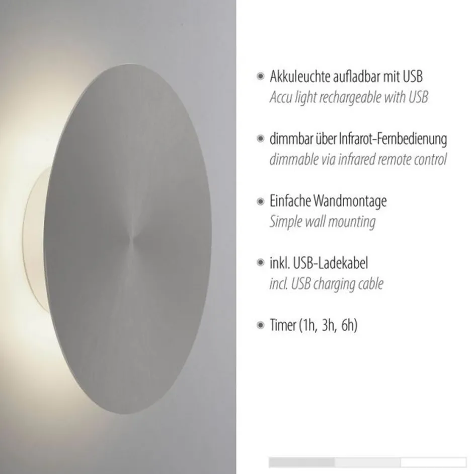 Flurlampen|Wohnzimmerlampen*Paul Neuhaus LED Akku Wandlampe Grau Ø25 cm dimmbar Fernbedienung