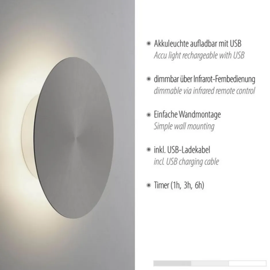 Flurlampen|Wohnzimmerlampen*Paul Neuhaus LED Akku Wandlampe Grau dimmbar Fernbedienung Timer 1 W