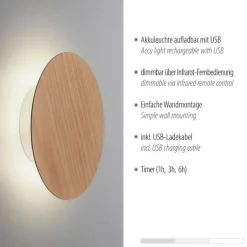 Paul Neuhaus LED Akku Wandlampe Holz dimmbar Fernbedienung Timer 1 W< Flurlampen|Wohnzimmerlampen