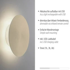 Flurlampen|Wohnzimmerlampen*Paul Neuhaus LED Akku Wandlampe in Messing dimmbar mit Fernbedienung