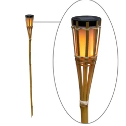 Newgarden LED Außenleuchte Fackel Erdspieß Solar 120 cm hoch Bambus IP44< Metall Lampen|Solarleuchten