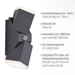 Paul Neuhaus LED Außenleuchte Wand mit Bewegungsmelder IP54 Up Down< Metall Lampen|Feuchtraumleuchten