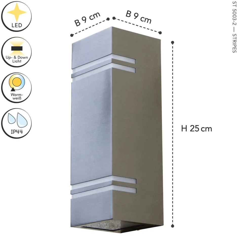 Metall Lampen|Led Außenleuchten*Eco-Light LED Außenleuchte Wand Up Down Edelstahl IP54 3000 K