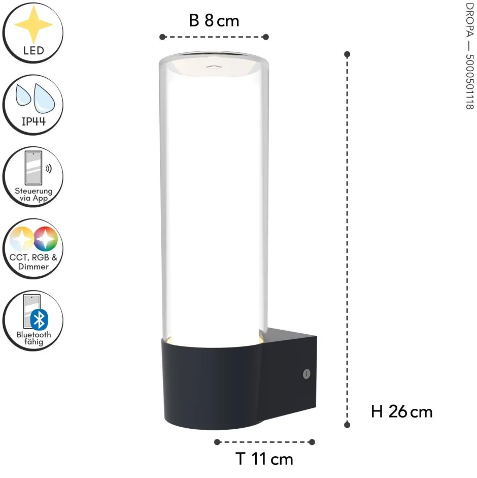 Metall Lampen|Led Außenleuchten*Eco-Light LED Außenwandlampe Aluminium RGB H:26 cm IP44 500 lm