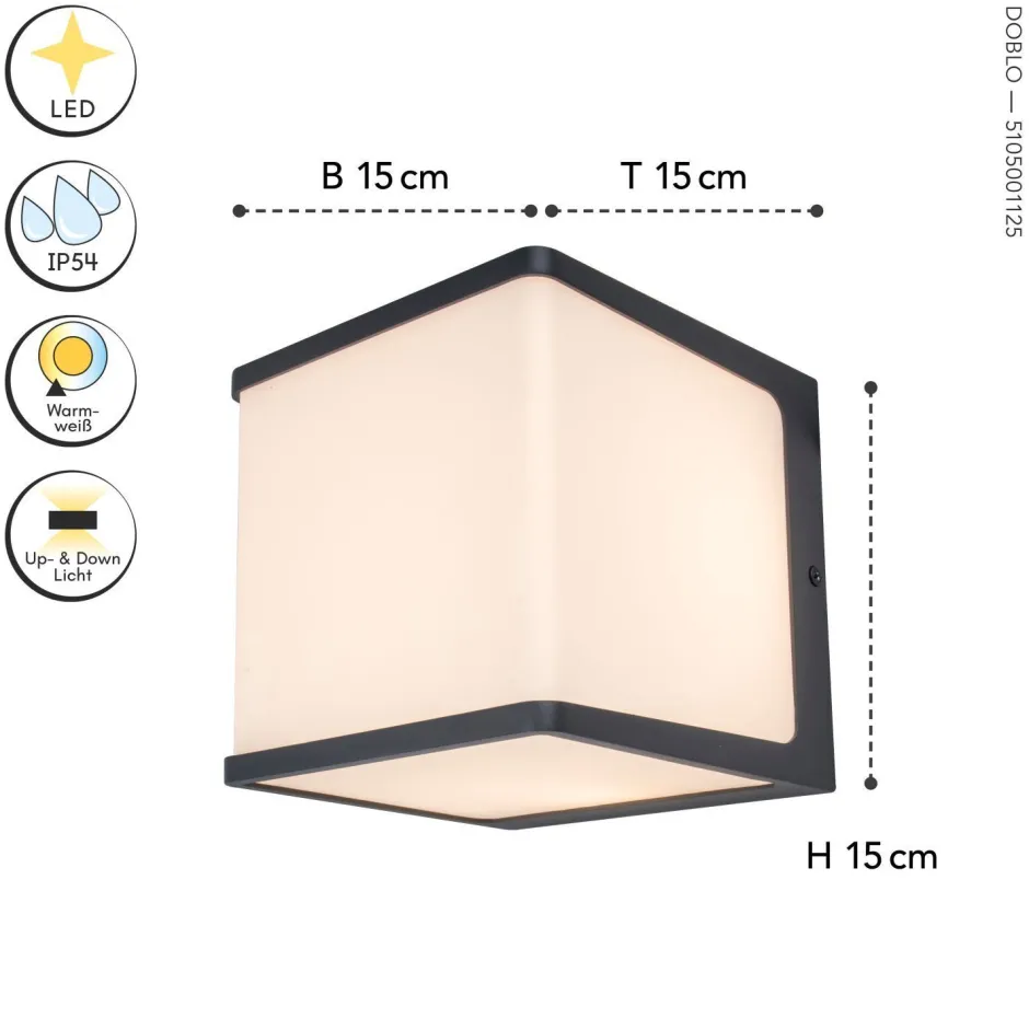 Metall Lampen|Led Außenleuchten*Eco-Light LED Außenwandlampe Anthrazit Aluminium IP54 3000 K 19 W