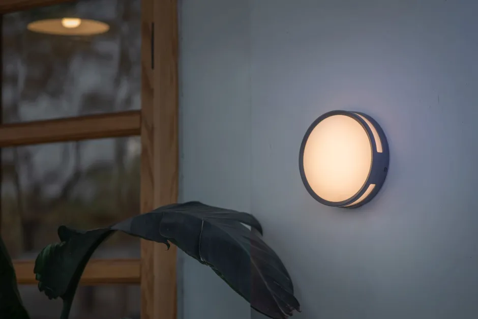 Metall Lampen|Led Außenleuchten*Eco-Light LED Außenwandlampe Anthrazit Ø18,3 cm rund IP54 3000 K