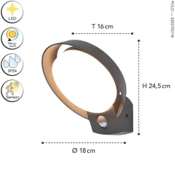 Metall Lampen|Led Außenleuchten*Eco-Light LED Außenwandlampe Bewegungsmelder IP54 16 W 1100 lm