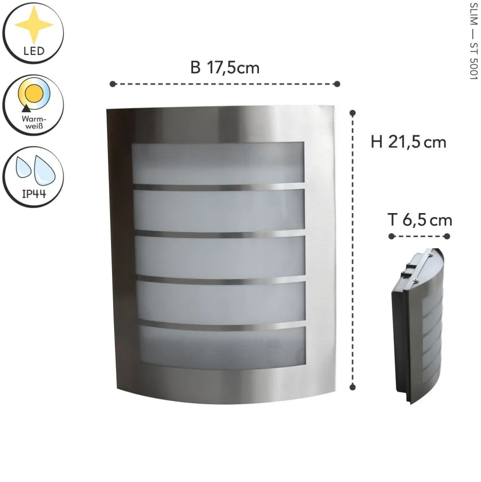 Eco-Light LED Außenwandlampe Edelstahl IP44 H:21,6 cm 850 lm 8 W< Metall Lampen|Led Außenleuchten