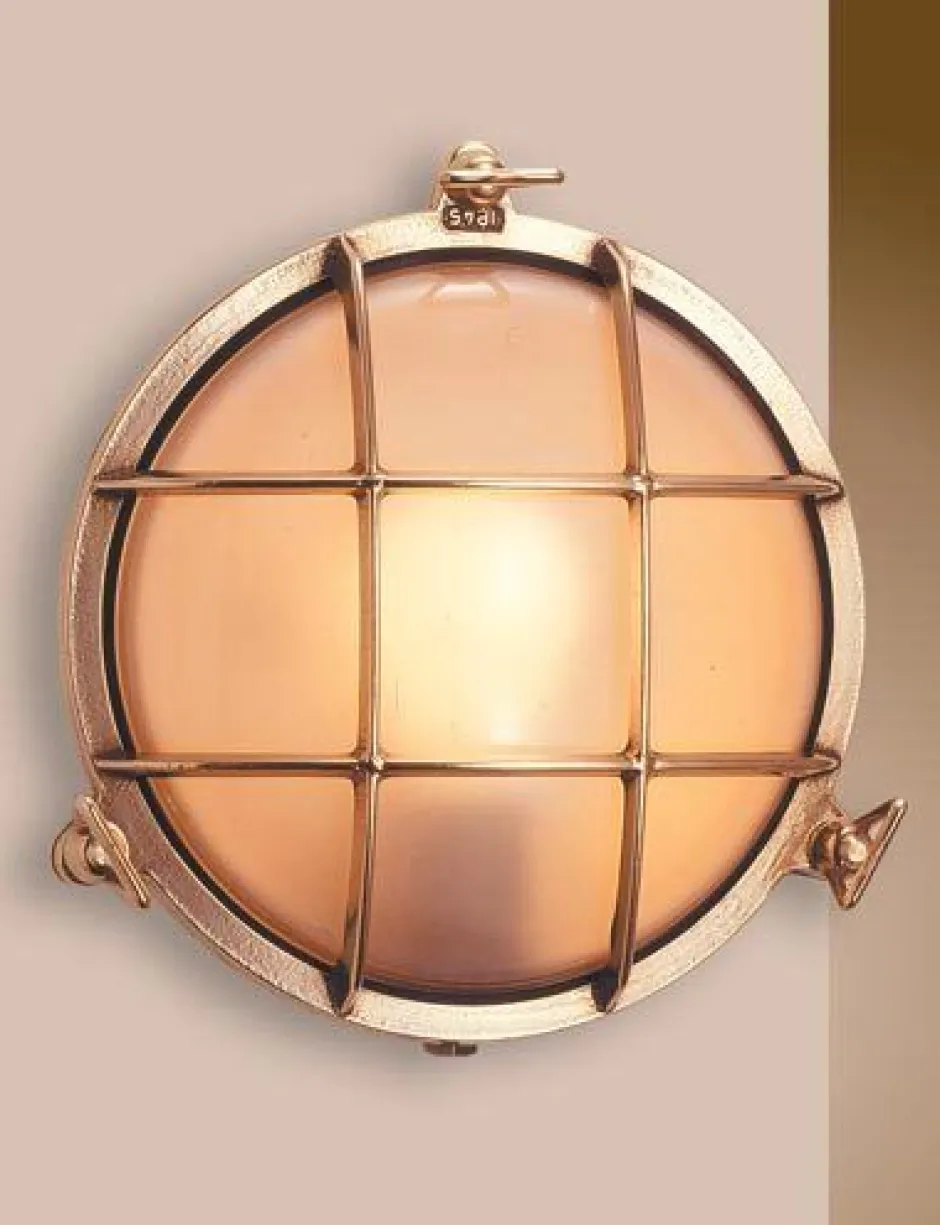 Metall Lampen|Messinglampen*Laura Suardi LED Außenwandleuchte Messing Maritim rund IP54