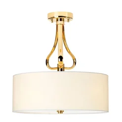 Wohnzimmerlampen|Stofflampen*Elstead LED Badezimmerleuchte IP44 rund in Gold Creme Decke