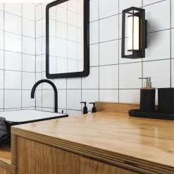 Led Lampen|Wandleuchten*Searchlight LED Badlampe Wand IP44 Schwarz Weiß H: 20 cm blendarm