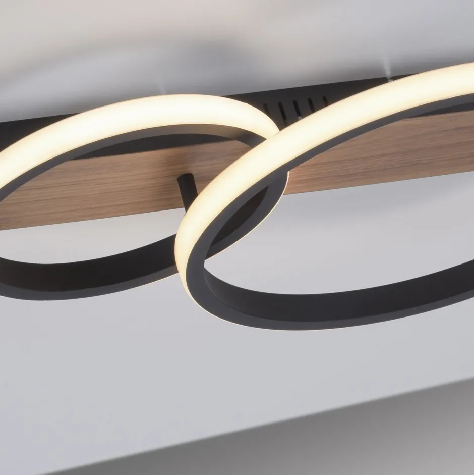 Just Light LED Deckenlampe Holz Metall Natur Schwarz 53 cm 3200 lm< Deckenleuchten|Flurlampen