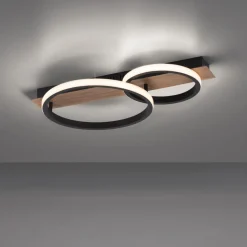 Just Light LED Deckenlampe Holz Metall Natur Schwarz 53 cm 3200 lm< Deckenleuchten|Flurlampen