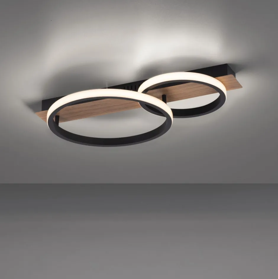 Just Light LED Deckenlampe Holz Metall Natur Schwarz 53 cm 3200 lm< Deckenleuchten|Flurlampen