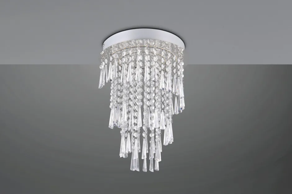 Wohnzimmerlampen|Esszimmer Lampen*Trio Reality LED Deckenlampe mit Fernbedienung dimmbar Chrom Acryl