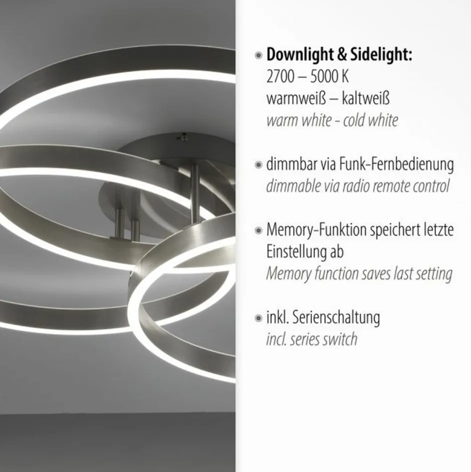 Paul Neuhaus LED Deckenlampe Ringe Fernbedienung L:75 cm dimmbar< Wohnzimmerlampen|Metall Lampen