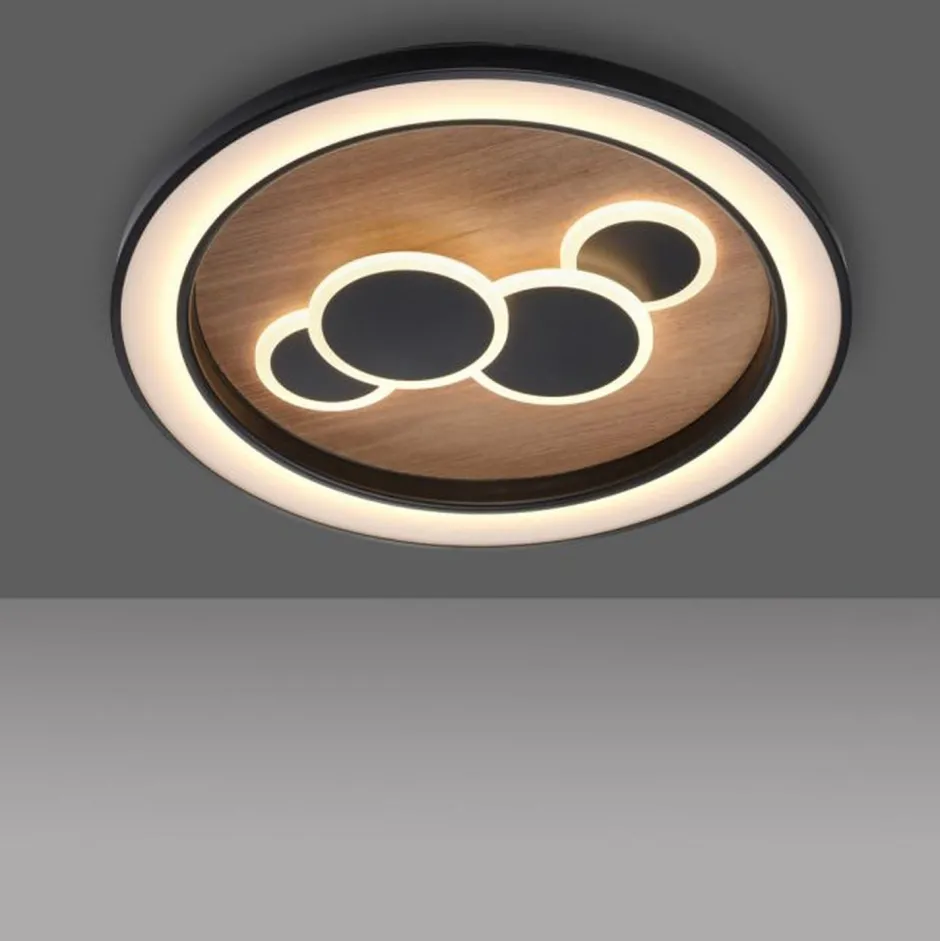 Paul Neuhaus LED Deckenlampe rund Holz Schwarz Serienschalter 3000 K< Deckenleuchten|Flurlampen