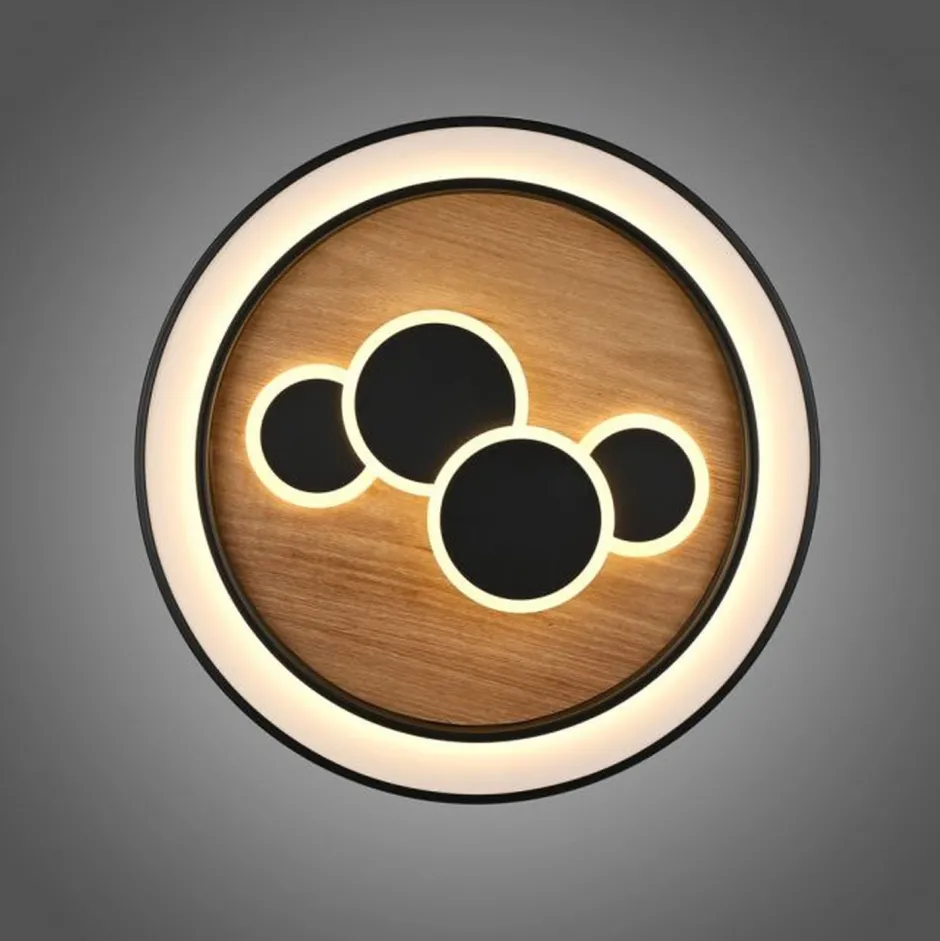 Paul Neuhaus LED Deckenlampe rund Holz Schwarz Serienschalter 3000 K< Deckenleuchten|Flurlampen