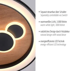 Paul Neuhaus LED Deckenlampe rund Holz Schwarz Serienschalter 3000 K< Deckenleuchten|Flurlampen
