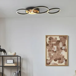 Designerlampen|Schlafzimmer Lampen*Searchlight LED Deckenlampe Schwarz Braun B: 89 cm 3000 K 936 lm Metall