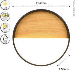 Wohnzimmerlampen|Metall Lampen*Eco-Light LED Deckenlampe Schwarz Natur Ø40 cm 2350 lm dimmbar