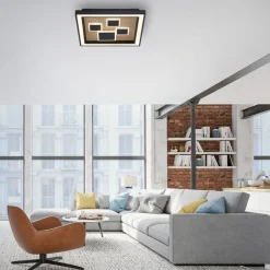 Paul Neuhaus LED Deckenleuchte Holz Schwarz Serienschalter L:48 cm< Deckenleuchten|Flurlampen