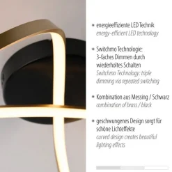 Just Light LED Deckenleuchte Metall Schwarz Messing 3000 K dimmbar< Wohnzimmerlampen|Metall Lampen