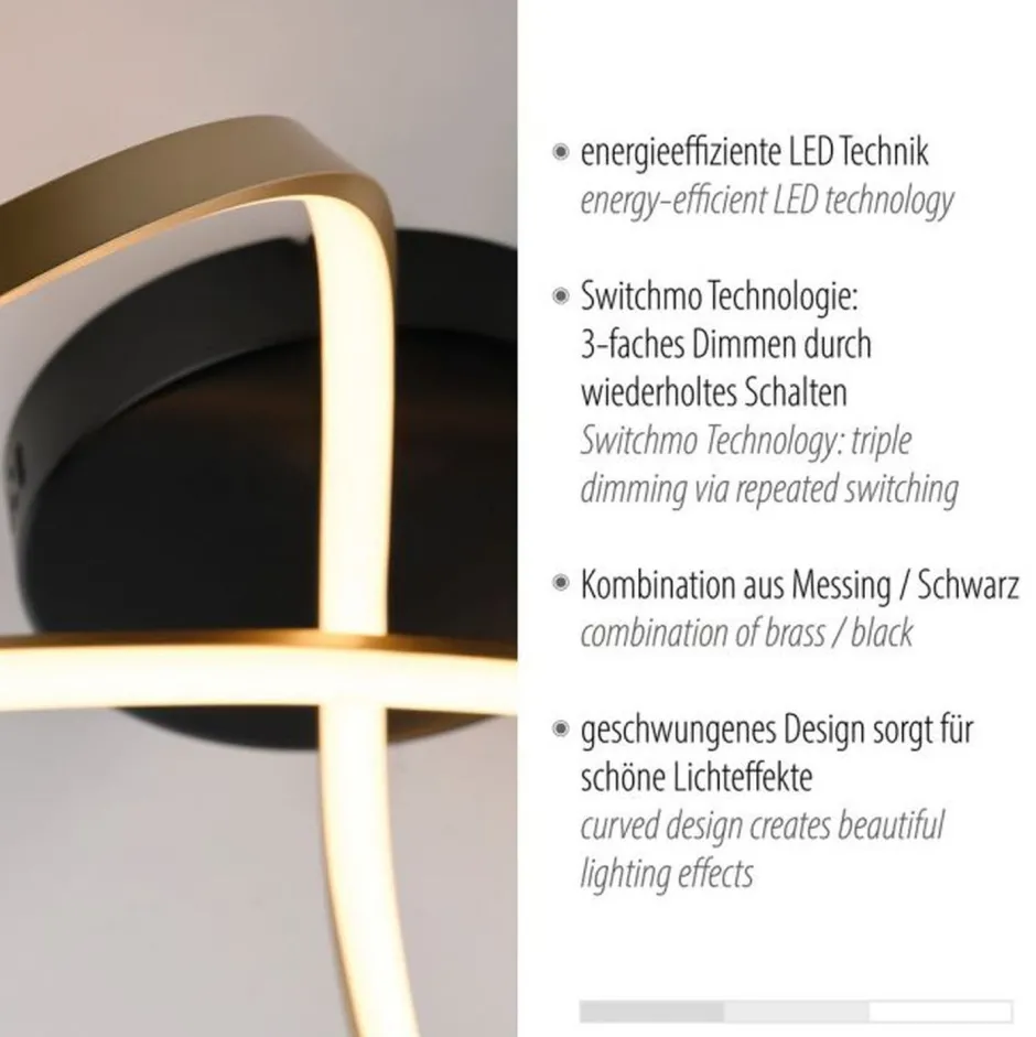 Just Light LED Deckenleuchte Metall Schwarz Messing 3000 K dimmbar< Wohnzimmerlampen|Metall Lampen