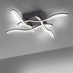 Flurlampen|Bürolampen*Just Light LED Deckenleuchte Wellen Metall Schwarz B:55 cm 3000 K