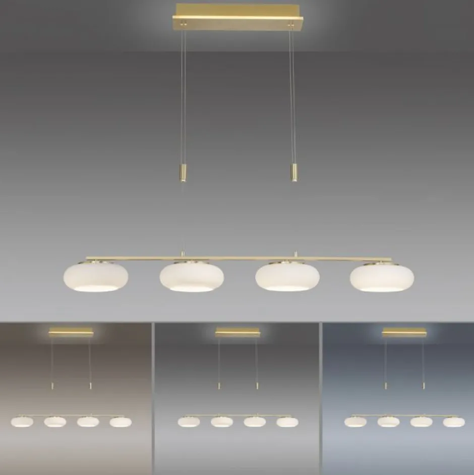 Hängelampen|Bürolampen*Paul Neuhaus LED Hängelampe Glas 108 cm Fernbedienung in Messing