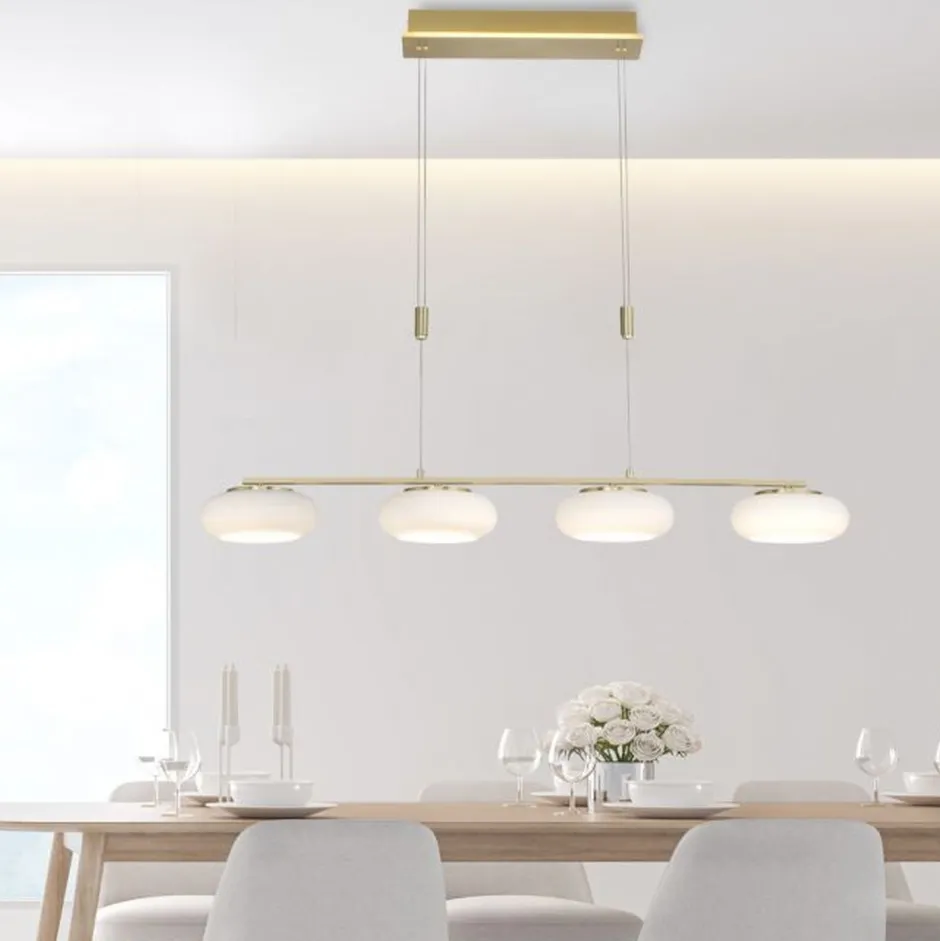 Hängelampen|Bürolampen*Paul Neuhaus LED Hängelampe Glas 108 cm Fernbedienung in Messing