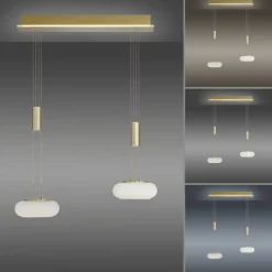 Hängelampen|Bürolampen*Paul Neuhaus LED Hängelampe Glas in Messing 2-flammig Fernbedienung