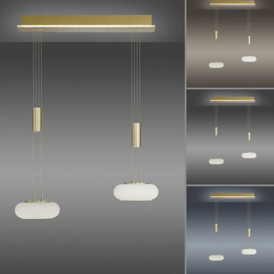 Hängelampen|Bürolampen*Paul Neuhaus LED Hängelampe Glas in Messing 2-flammig Fernbedienung