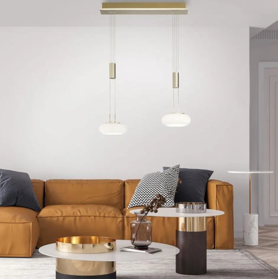 Hängelampen|Bürolampen*Paul Neuhaus LED Hängelampe Glas in Messing 2-flammig Fernbedienung