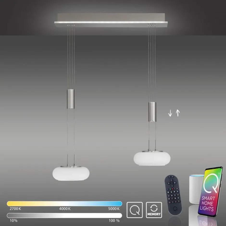 Paul Neuhaus LED Hängelampe Glas in Stahl 2-flammig Fernbedienung< Hängelampen|Bürolampen